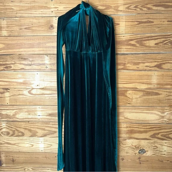 Revelry Emerald Green Velvet Halter Gown convertible top - Picture 2 of 10